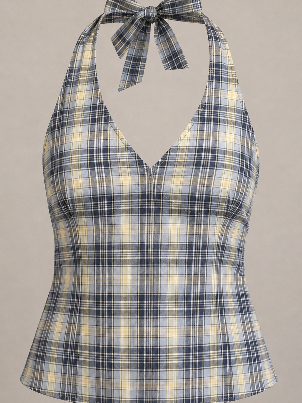 Old Navy Women’s Plaid Halter Tank Top in Blue and Yellow